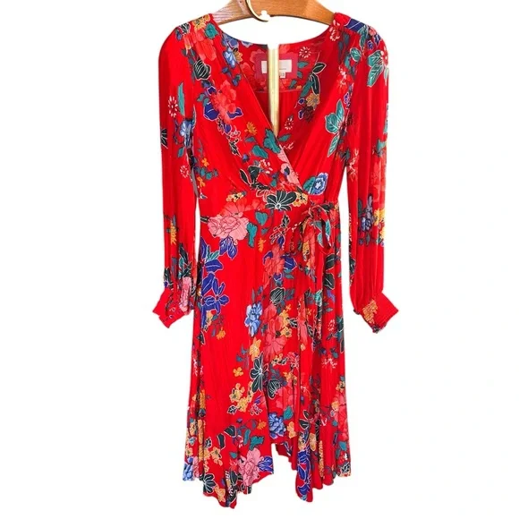 Anthropologie Red Floral Boswell Midi Dress 8